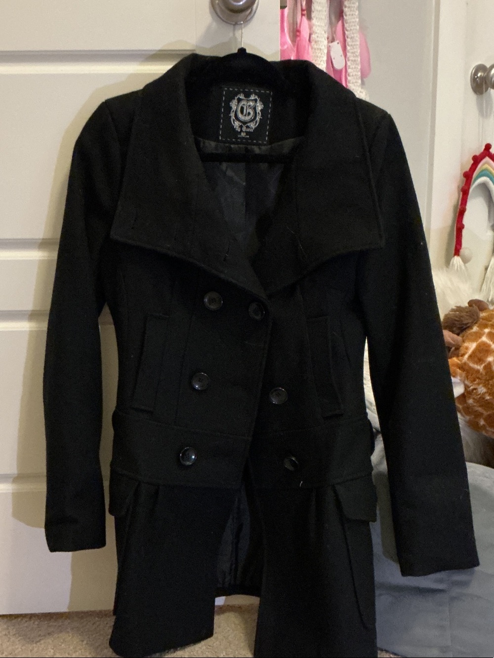 Guess Black Double-Breasted Women's Pea Coat